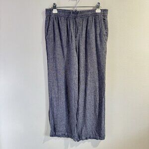 Old Navy Pants Womens M Linen Blend Wide Leg Crop Pull On Chambray Blue Lagen
